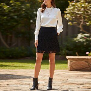 LOFT Black Floral Lace Skirt